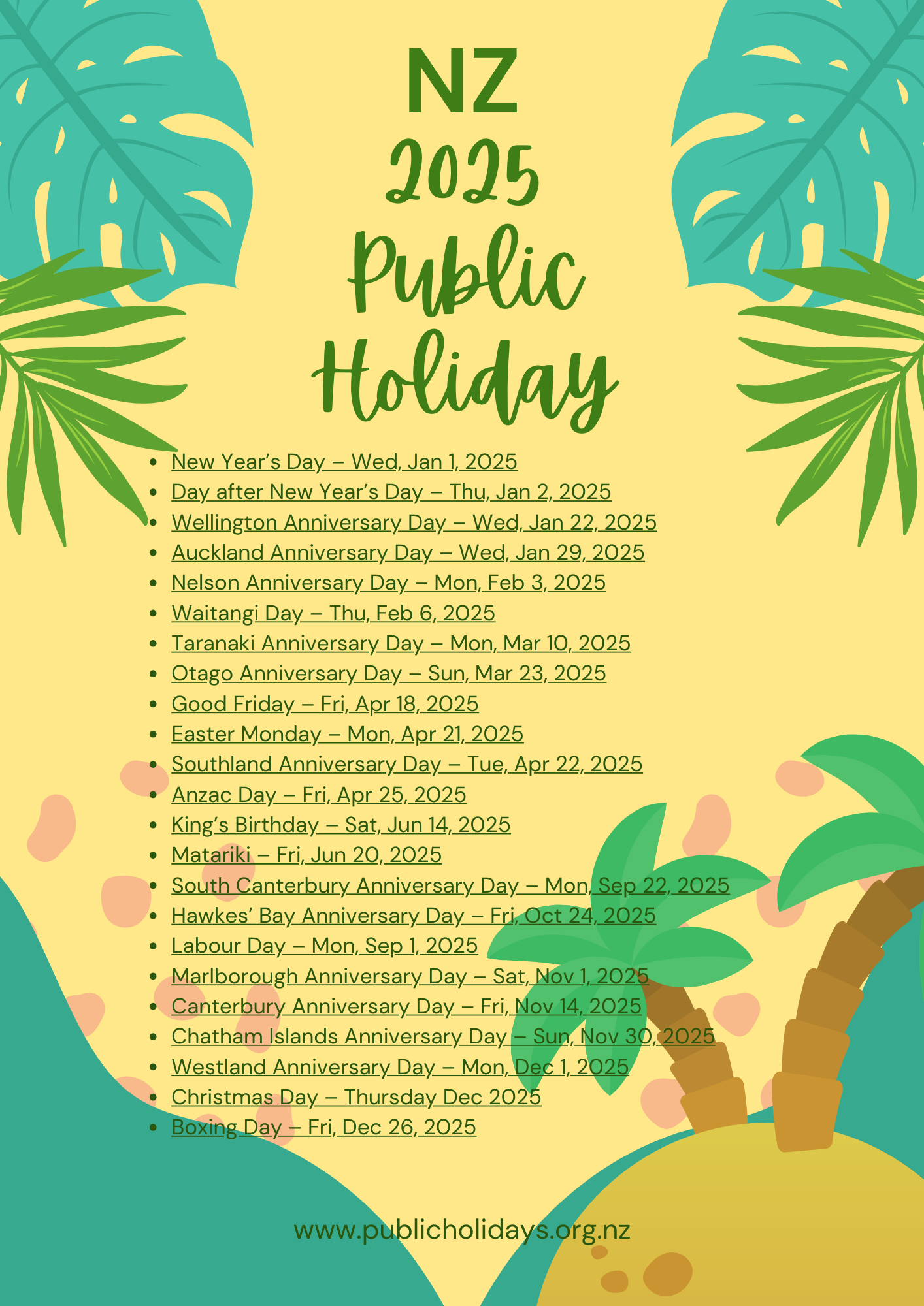 List Of Public Holidays 2025